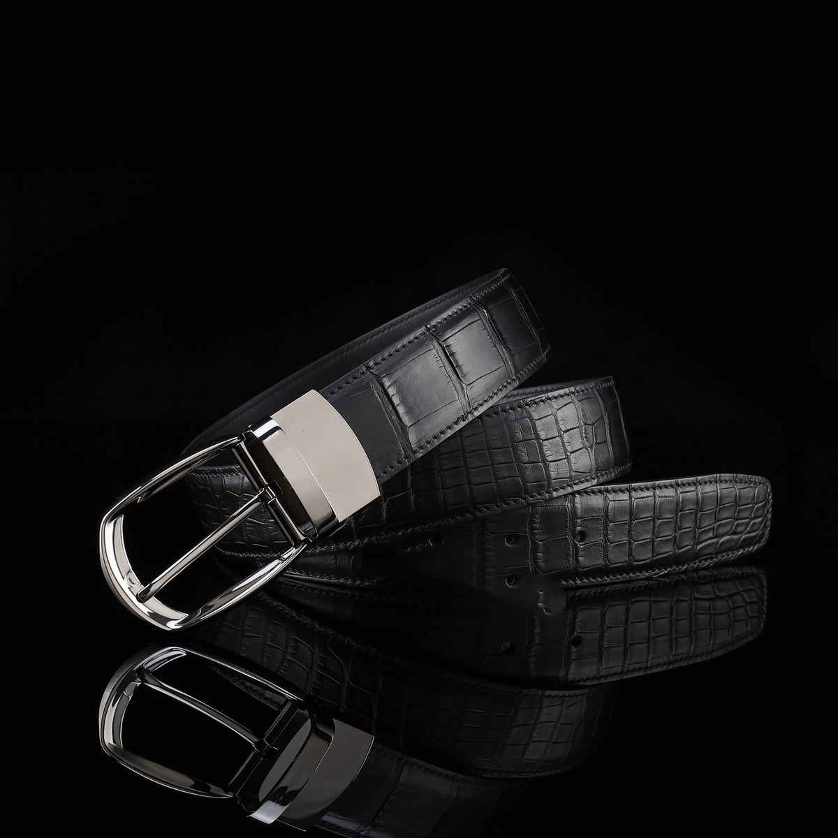 BELTLEY Artisan-Crafted Black Alligator Leather Belt – 1.38" | Unisex