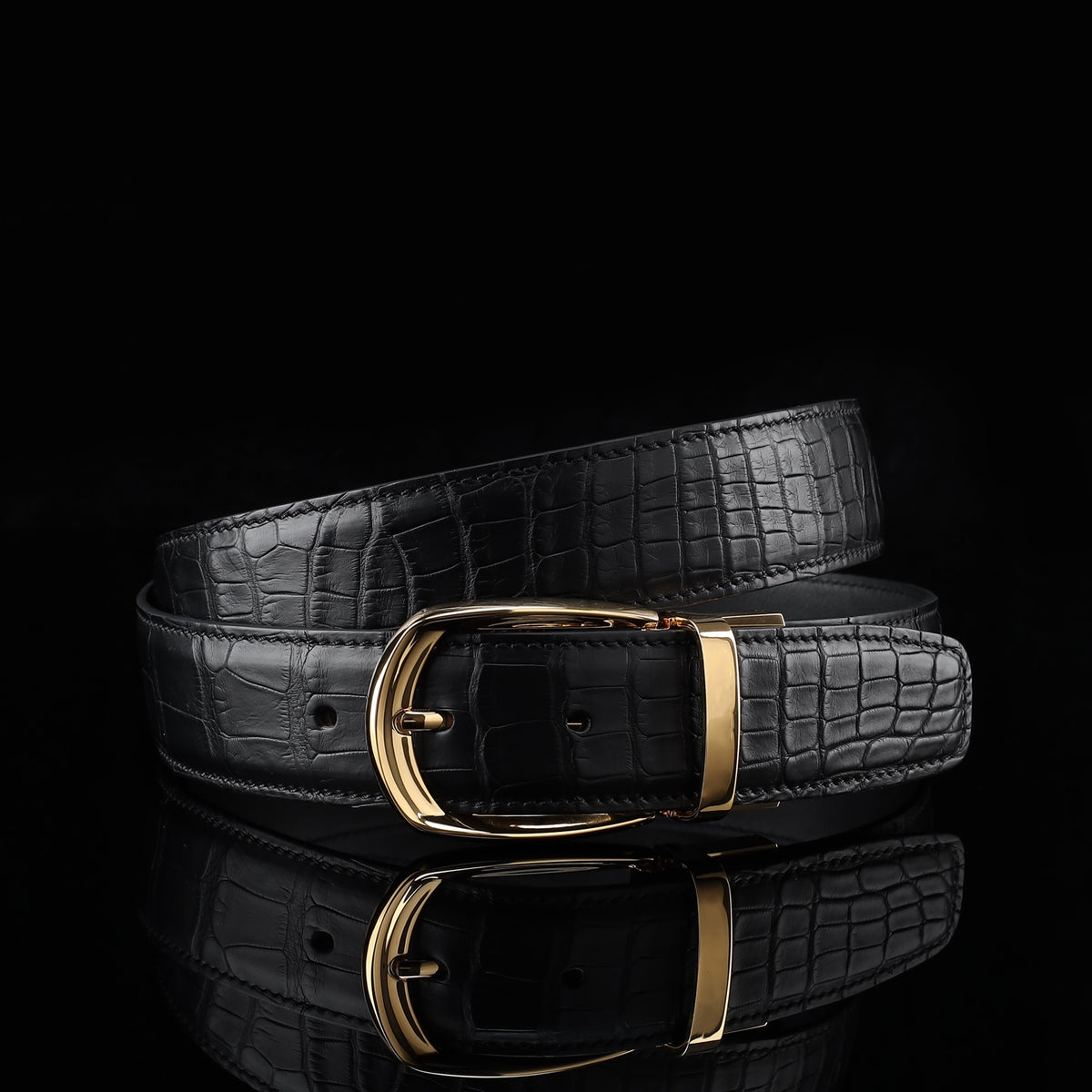 BELTLEY Artisan-Crafted Black Alligator Leather Belt – 1.38" | Unisex