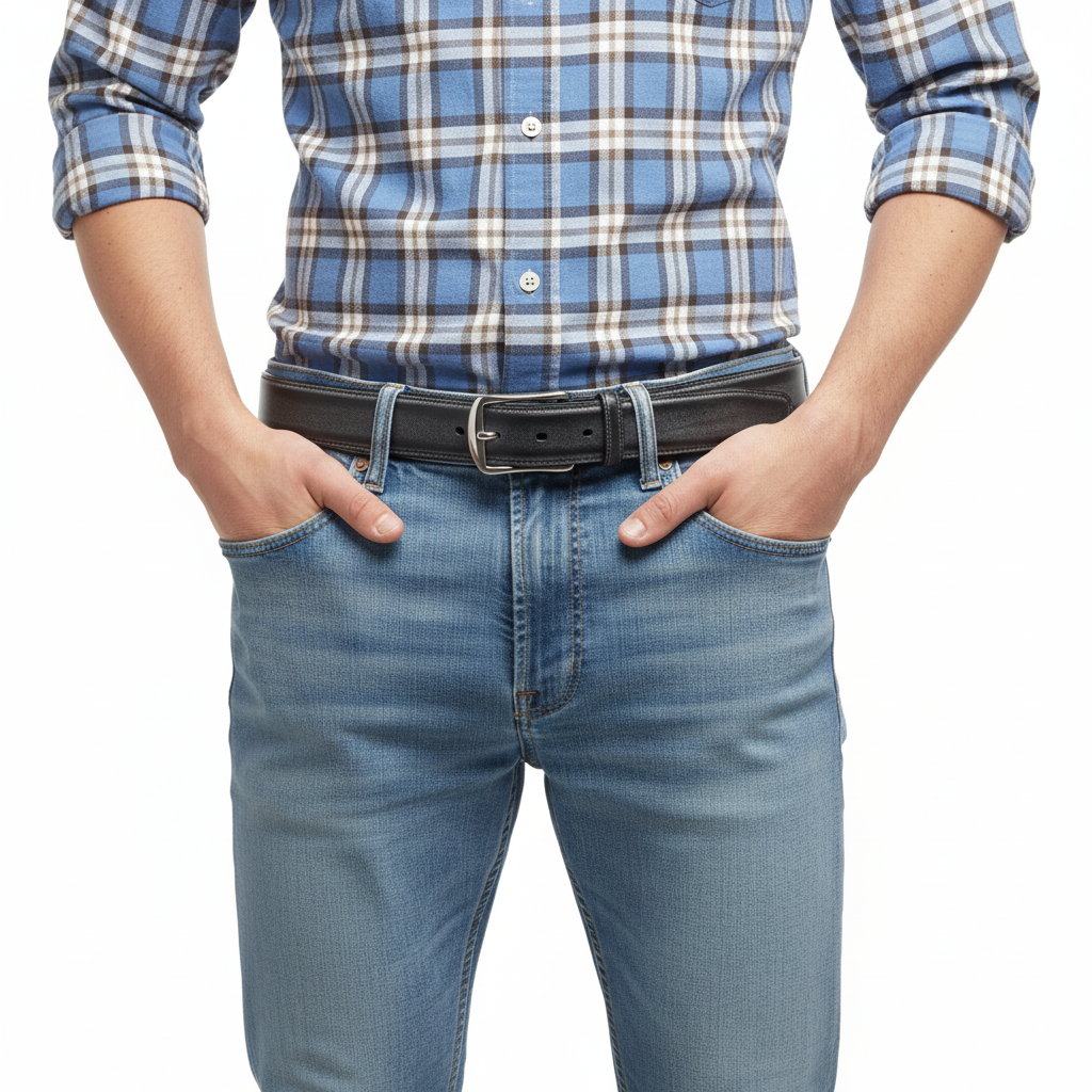 BELTLEY Black Bridle Leather Belt with a Waxed Matte Finish - 1.38 Inch