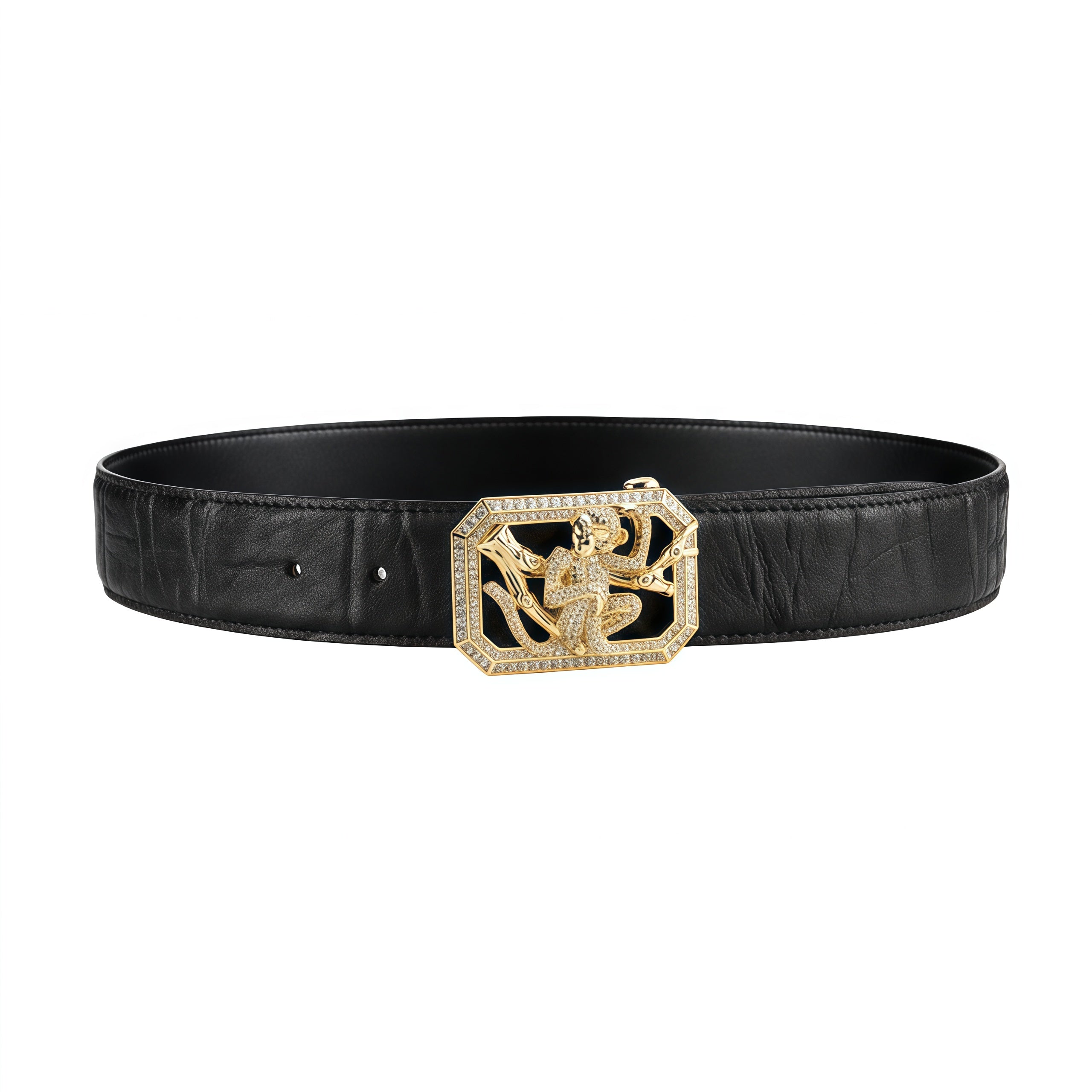 BELTLEY Signature Black Elephant Skin Belt With Monkey Buckle