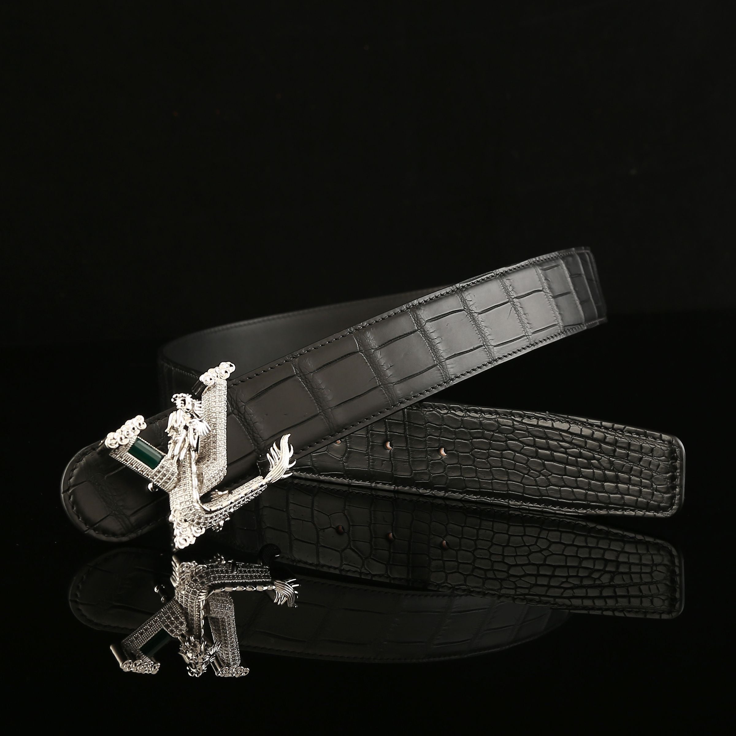 BELTLEY Real Crocodile Leather Belt Black 1.5" – Unique Dragon Buckle