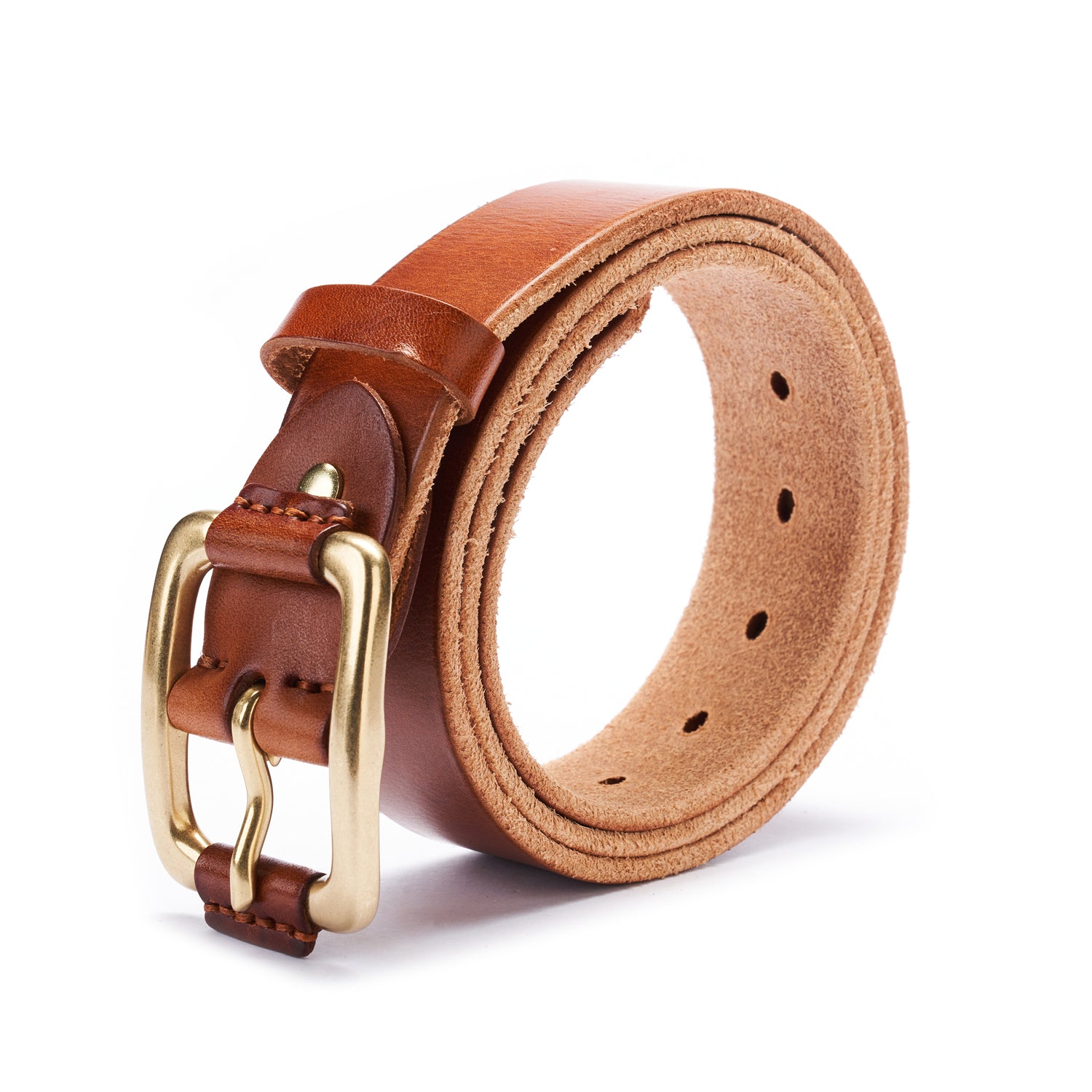 BELTLEY Light Brown Distressed Leather Belt with Raw Edge & Suede - Vintage Style