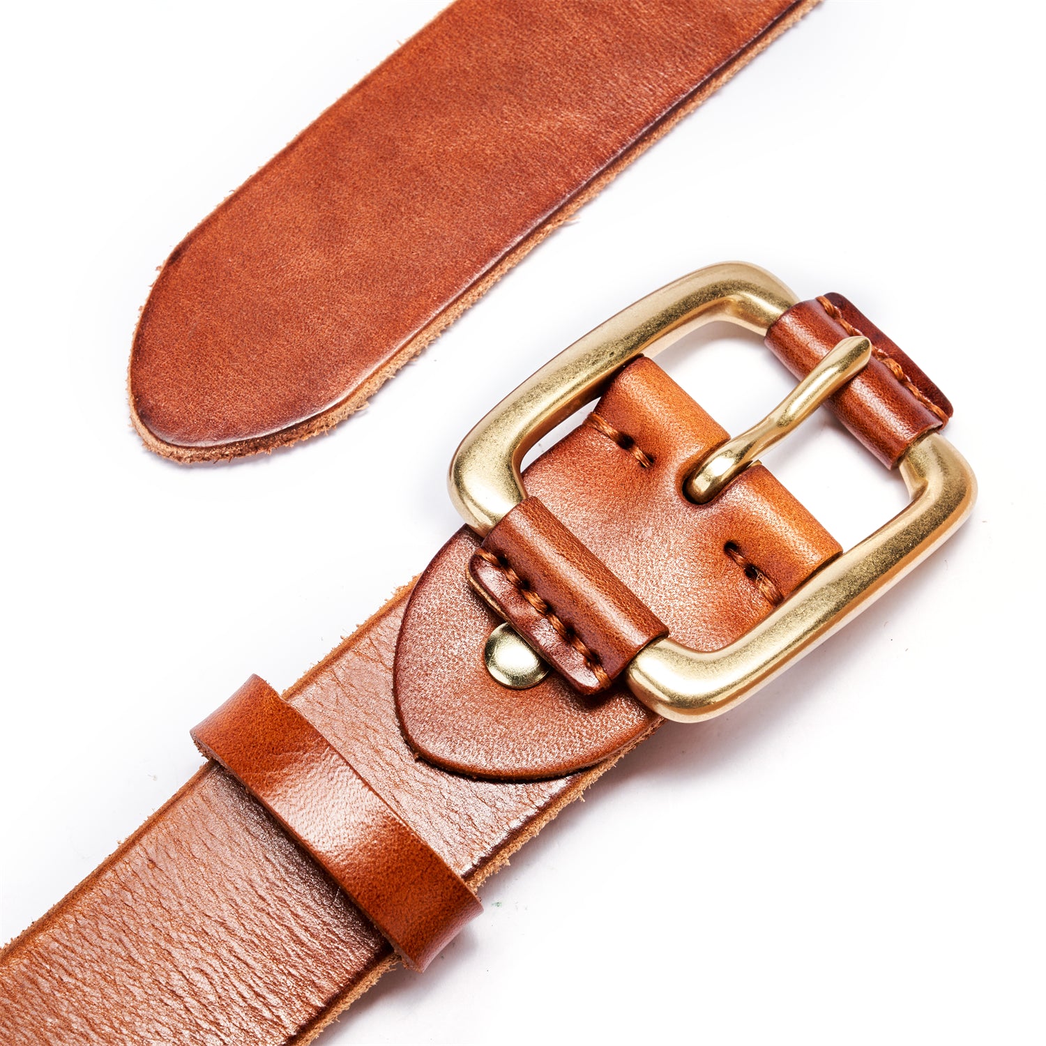 BELTLEY Light Brown Distressed Leather Belt with Raw Edge & Suede - Vintage Style