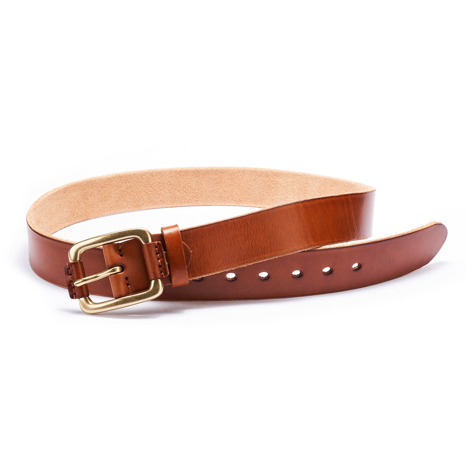 BELTLEY Light Brown Distressed Leather Belt with Raw Edge & Suede - Vintage Style