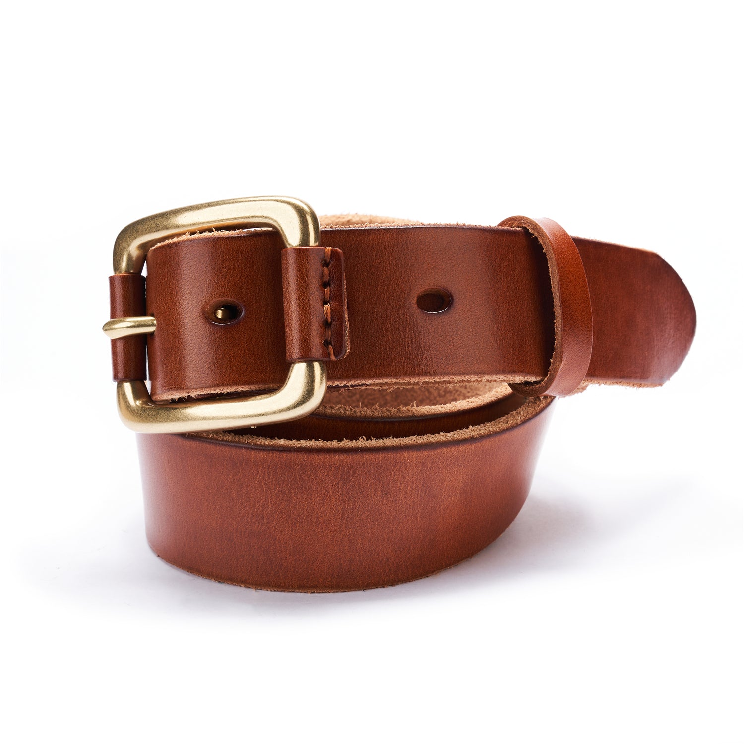 BELTLEY Light Brown Distressed Leather Belt with Raw Edge & Suede - Vintage Style