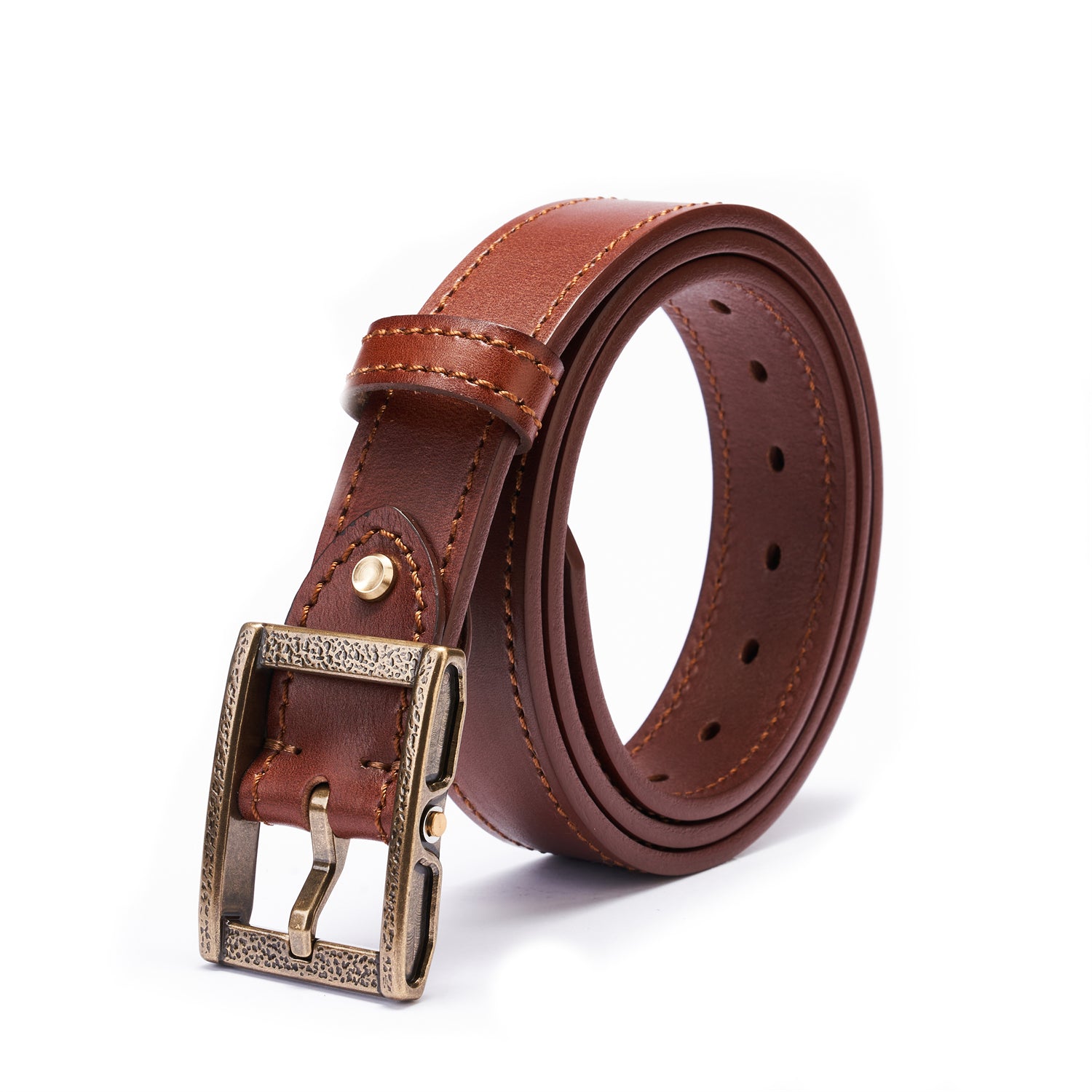 Brown Double Layer Full-Grain Leather Belt for Men (Width: 1.5 Inches)