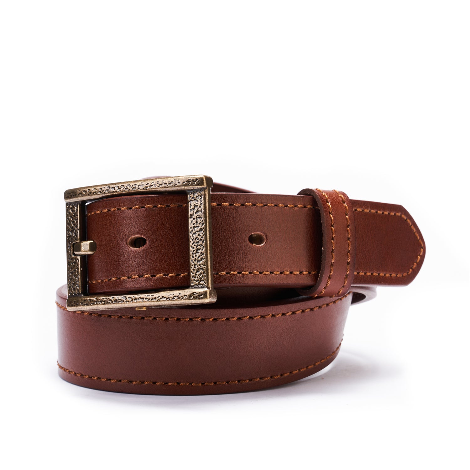 Brown Double Layer Full-Grain Leather Belt for Men (Width: 1.5 Inches)
