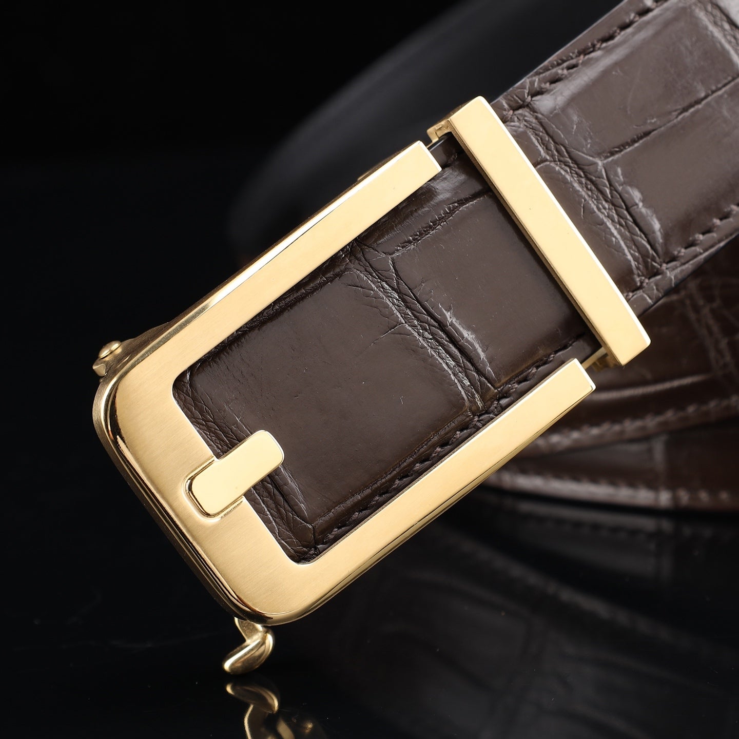 BELTLEY Brown Nile Crocodile Leather Automatic Buckle Belt — 1.5"
