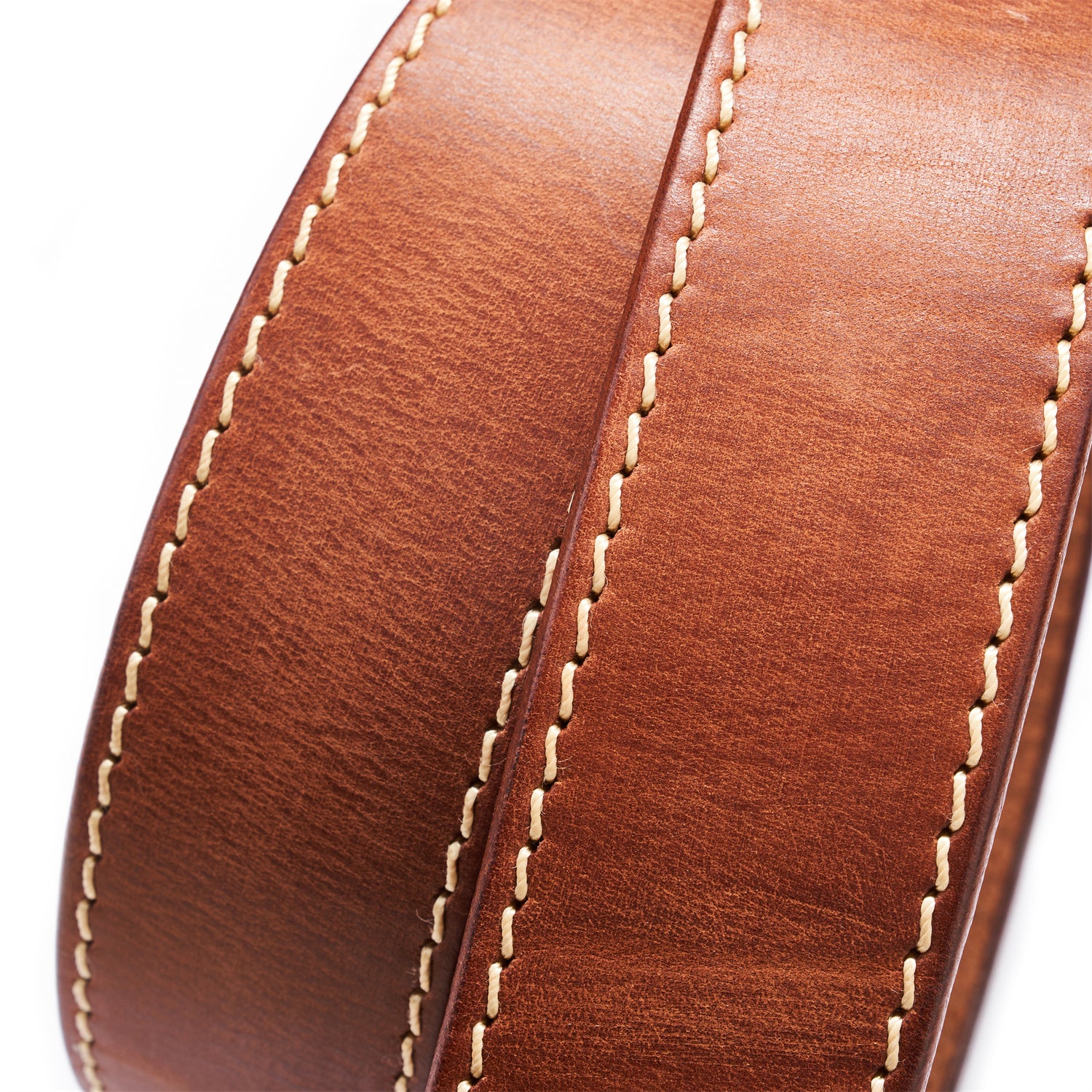 Brown Vintage Brass Buckle Belt – Full-Grain Leather with White Topstitching
