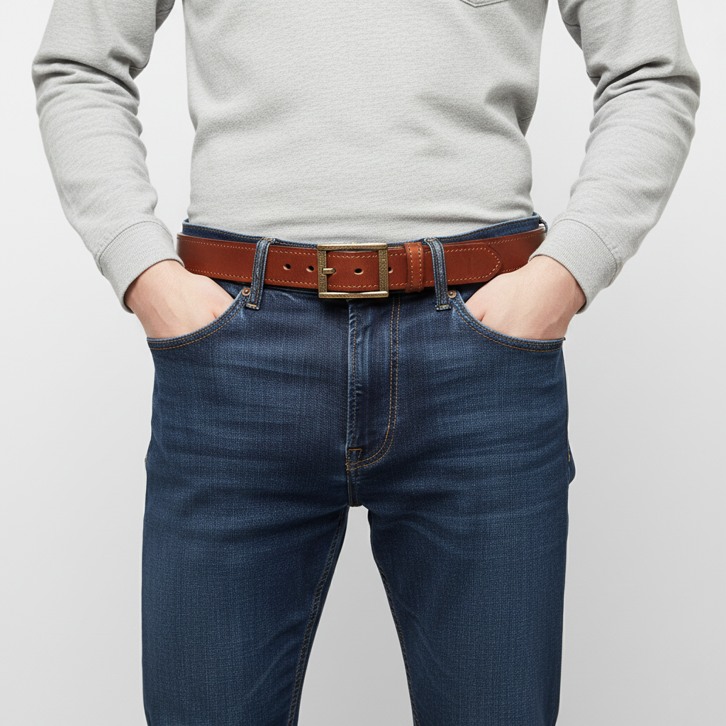 Brown Double Layer Full-Grain Leather Belt for Men (Width: 1.5 Inches)