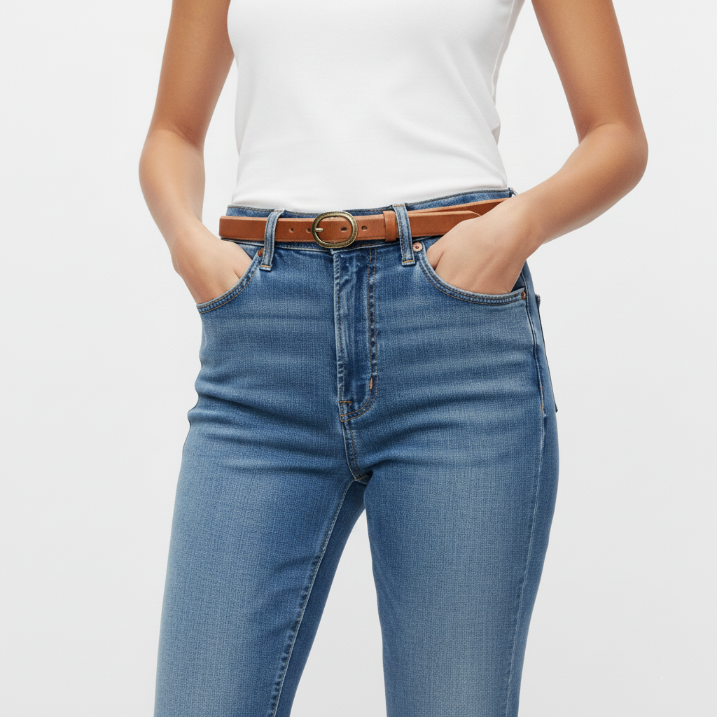 BELTLEY Brown Raw Edge Leather Belt for Women - 28mm, Full Grain