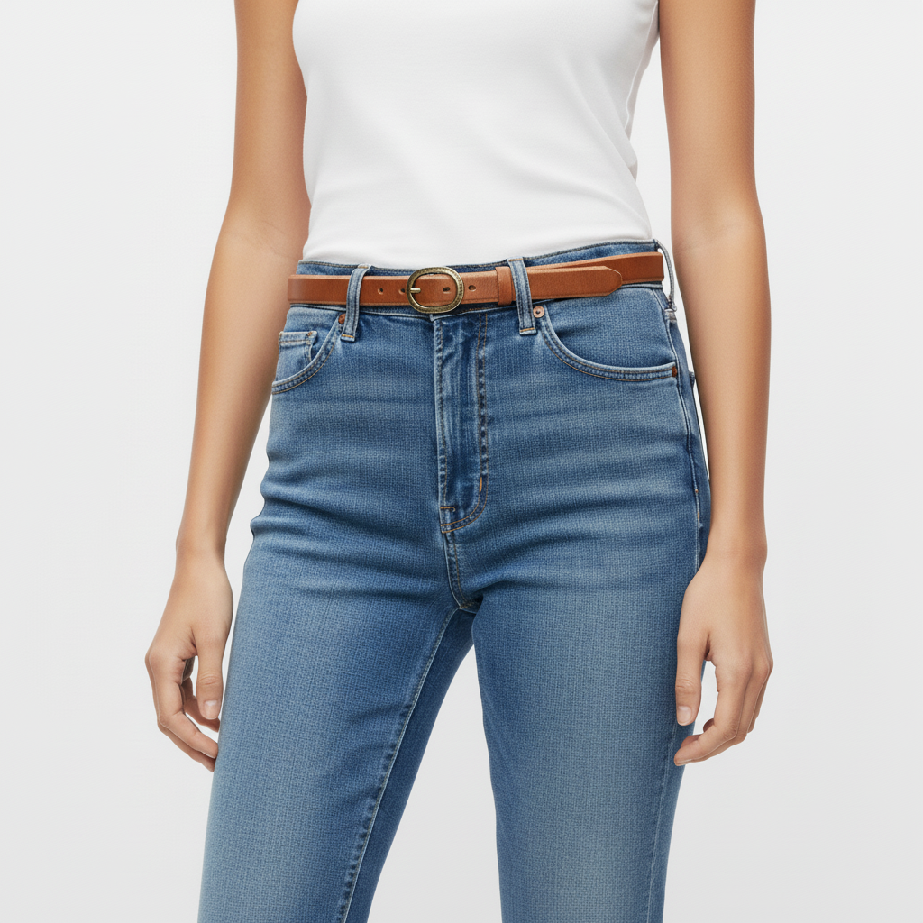 BELTLEY Brown Raw Edge Leather Belt for Women - 28mm, Full Grain