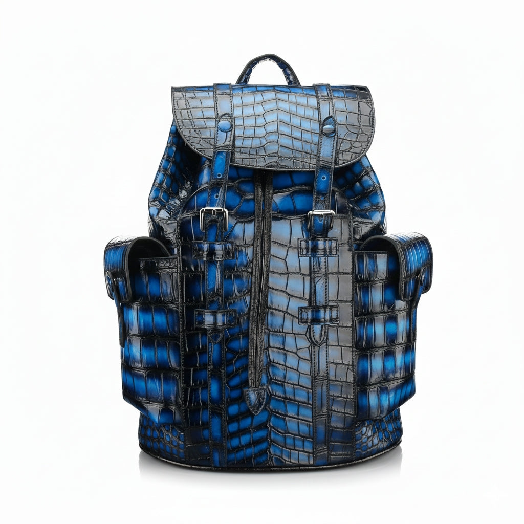 Cobalt Blue French Patina Nile Crocodile Backpack-BELTLEY Explorer Edition