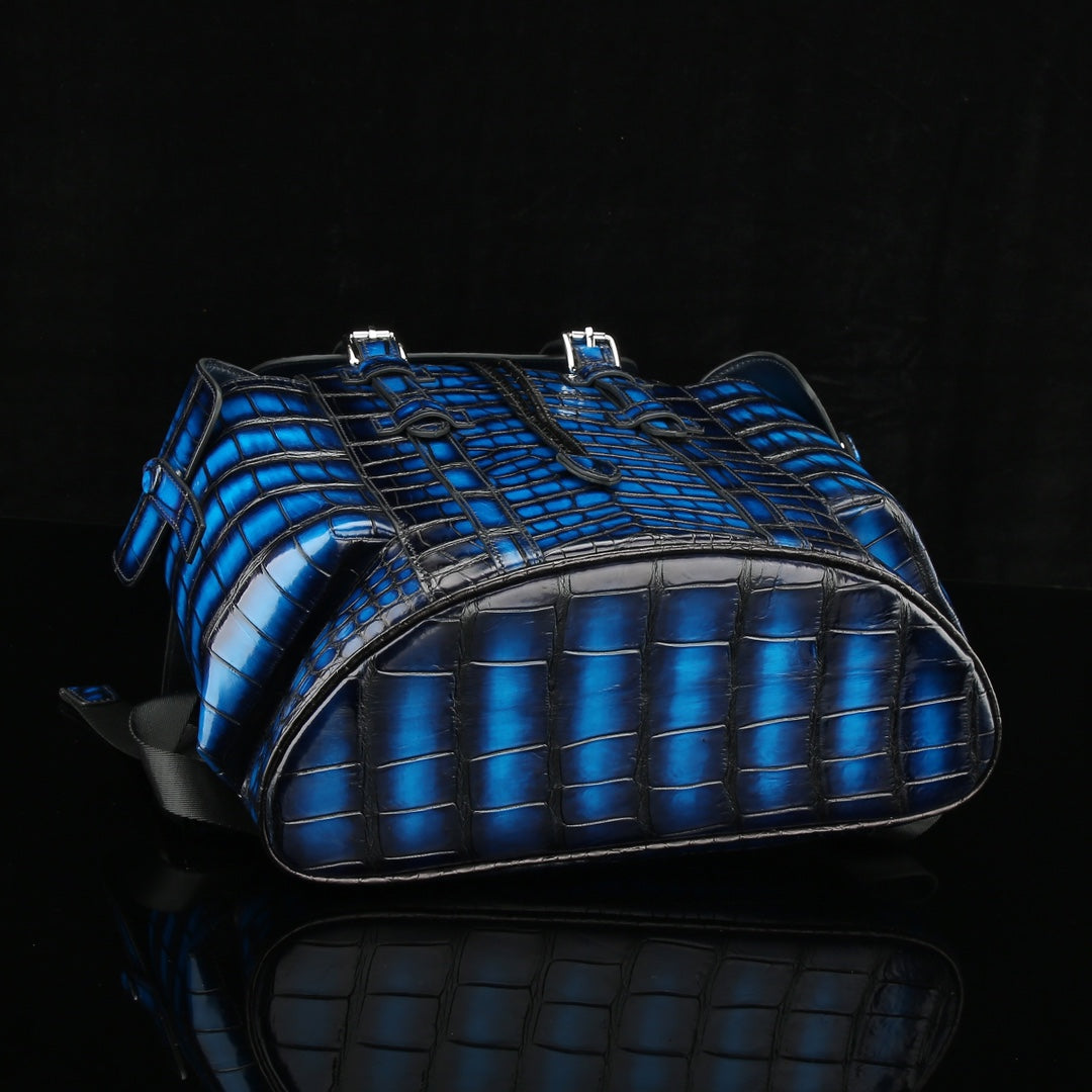 Cobalt Blue French Patina Nile Crocodile Backpack-BELTLEY Explorer Edition