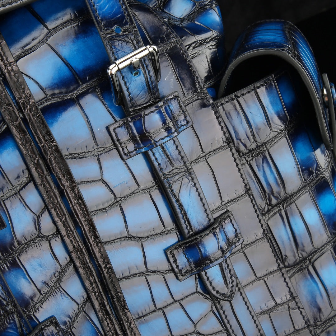 Cobalt Blue French Patina Nile Crocodile Backpack-BELTLEY Explorer Edition