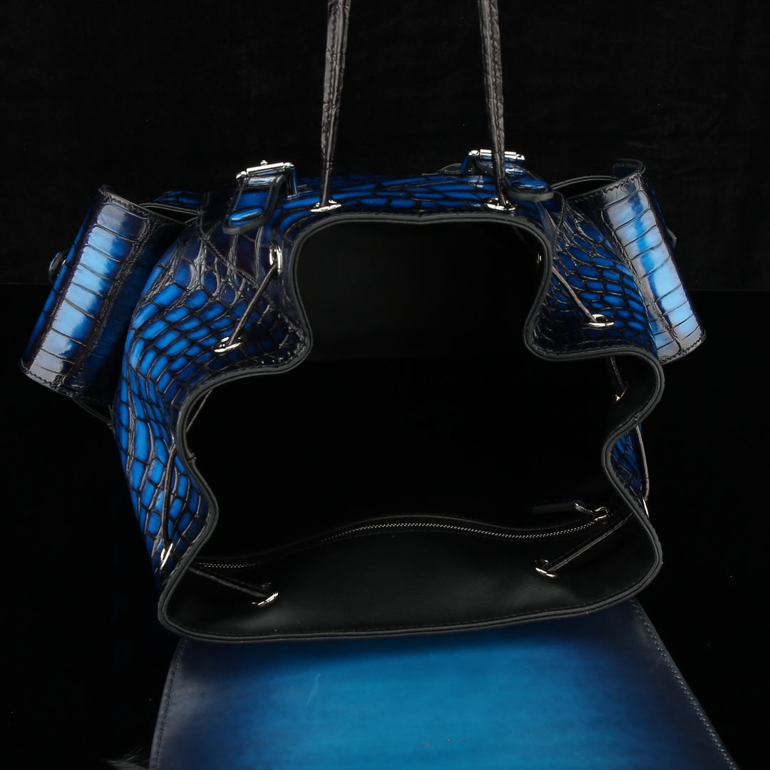 Cobalt Blue French Patina Nile Crocodile Backpack-BELTLEY Explorer Edition