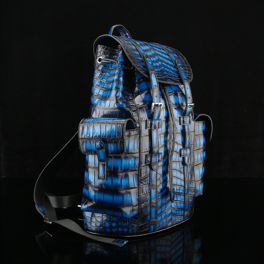 Cobalt Blue French Patina Nile Crocodile Backpack-BELTLEY Explorer Edition