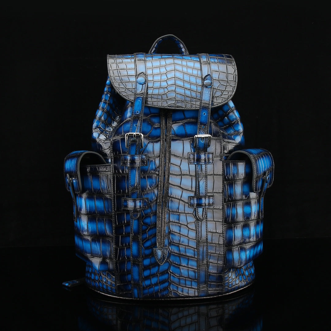 Cobalt Blue French Patina Nile Crocodile Backpack-BELTLEY Explorer Edition
