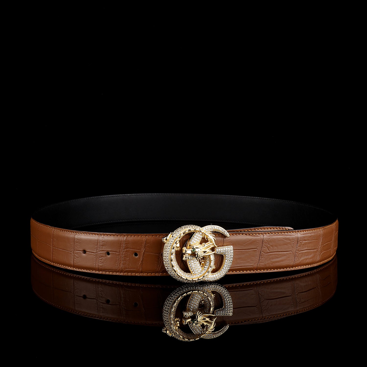 Crocodile Leather Belt for Men – Matte Finish with 3D Dragon G Buckle