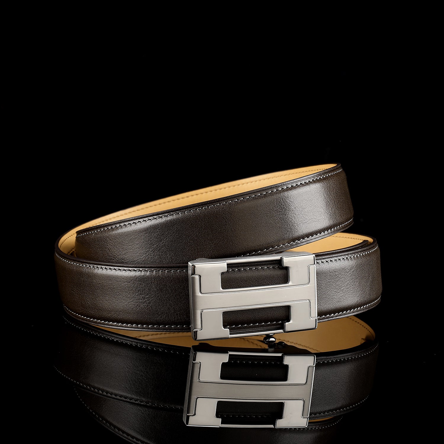 Classic Full-Grain Calfskin Leather Belt with “H” Buckle — additional view 11 | BELTLEY