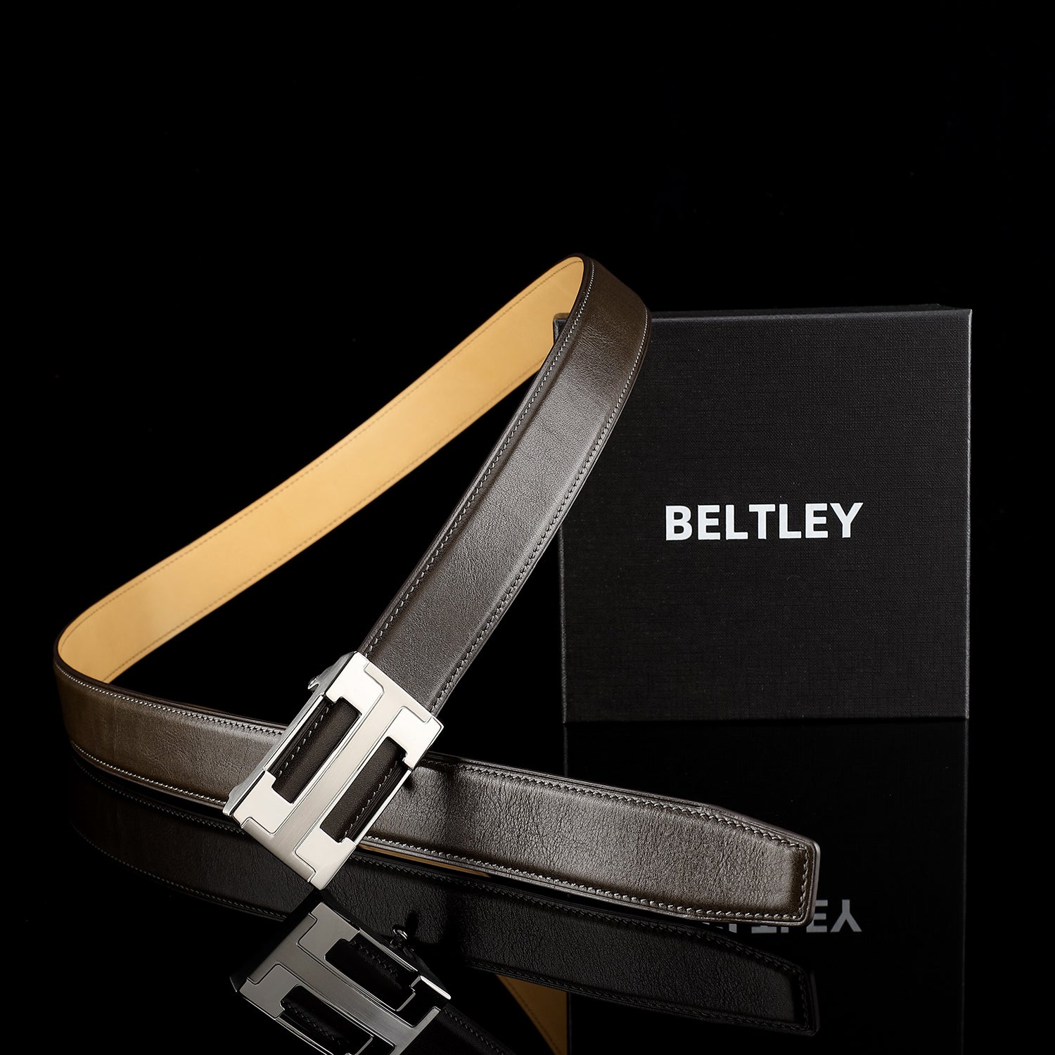 Classic Full-Grain Calfskin Leather Belt with “H” Buckle — additional view 16 | BELTLEY