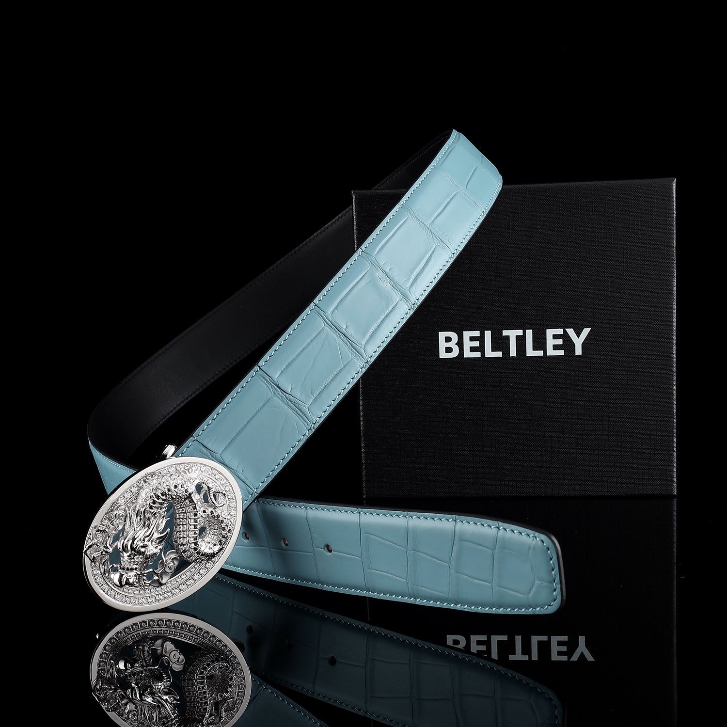 Dragon Buckle Belt-Genuine Blue Nile Crocodile Belt by BELTLEY