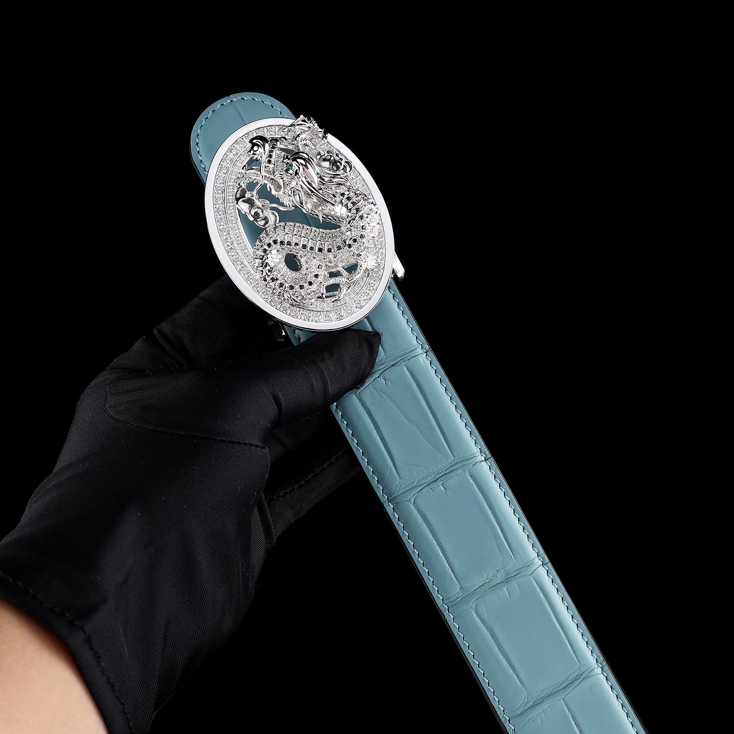 Dragon Buckle Belt-Genuine Blue Nile Crocodile Belt by BELTLEY