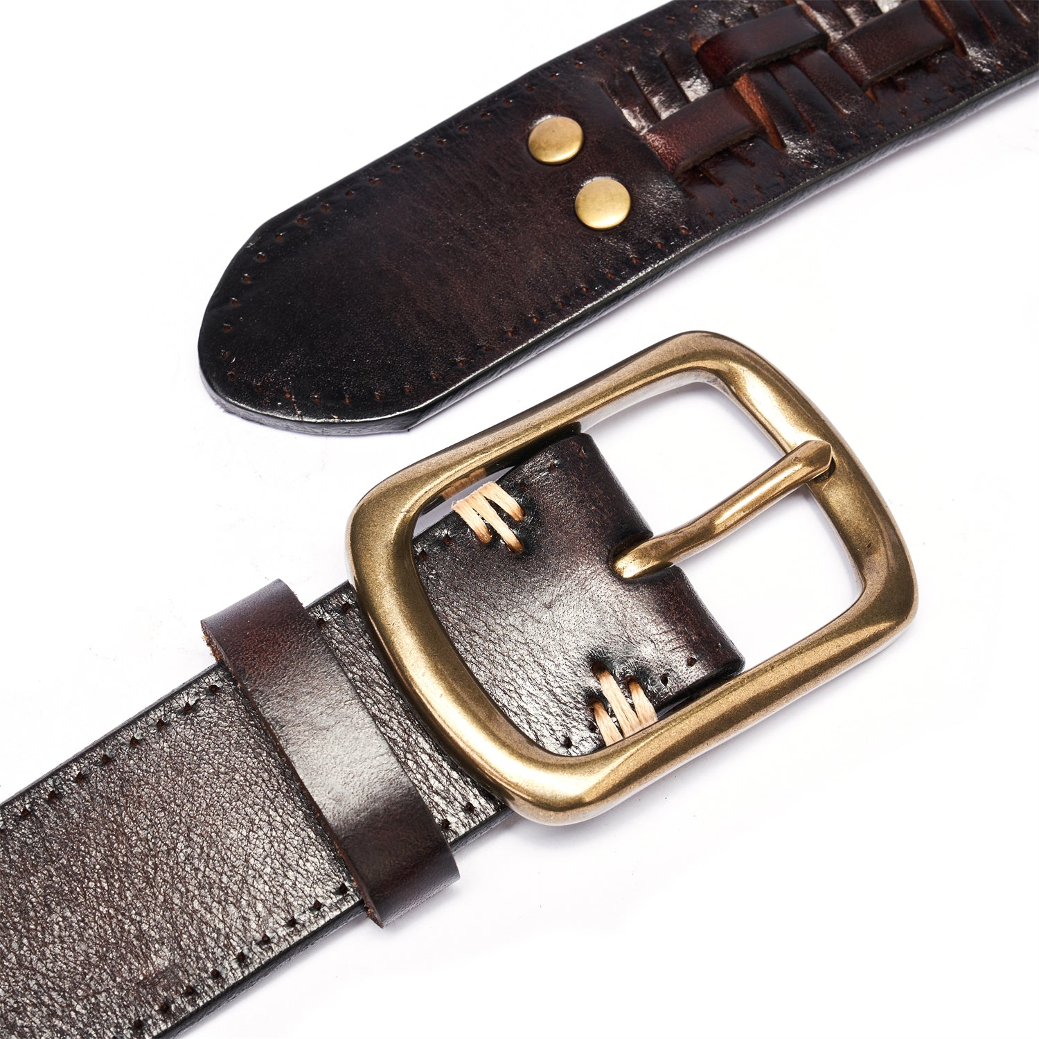 BELTLEY Dark Brown Braided Leather Belt For Men – 1.5 Inches