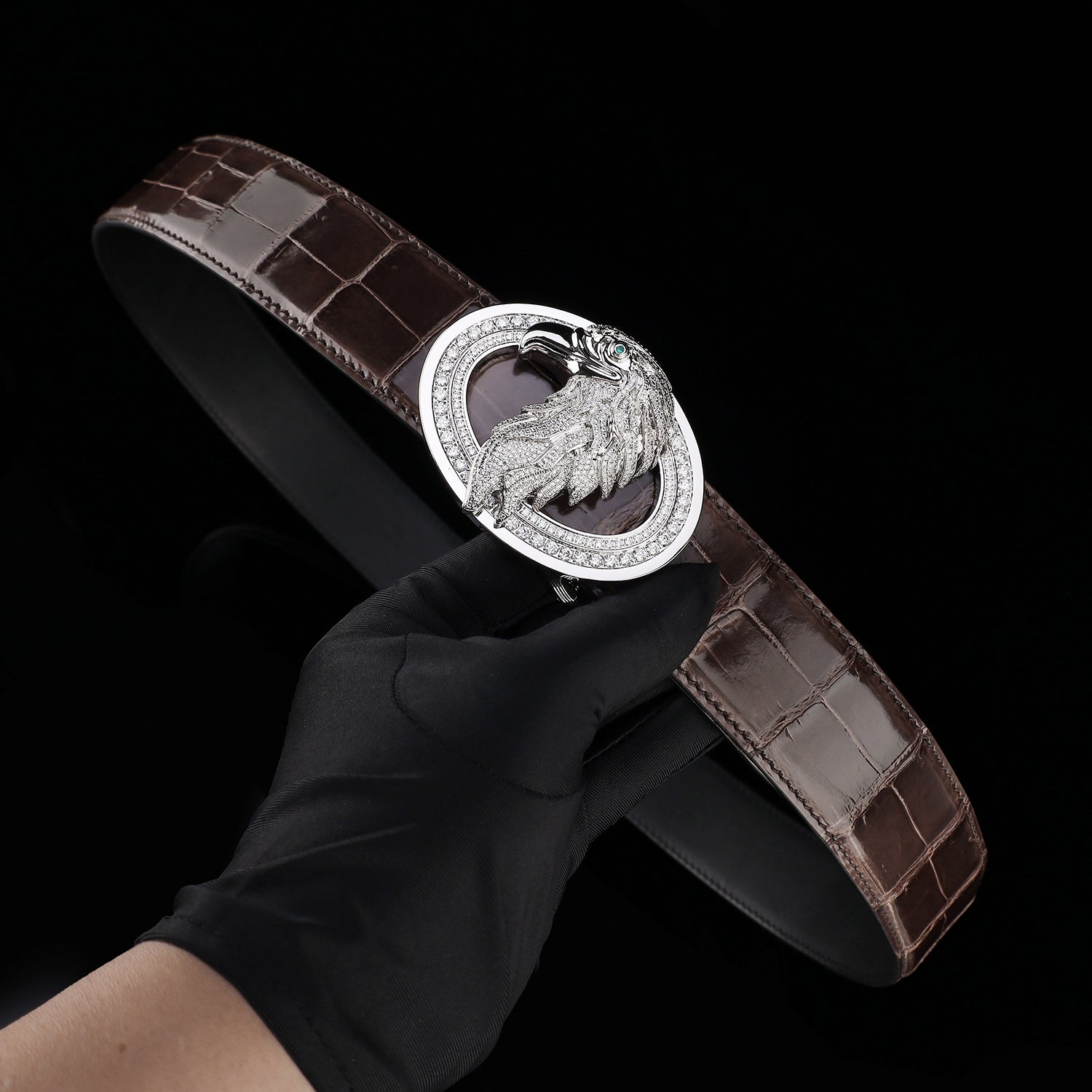 ELTLEY Espresso Brown Handcrafted Glossy Crocodile Belt
