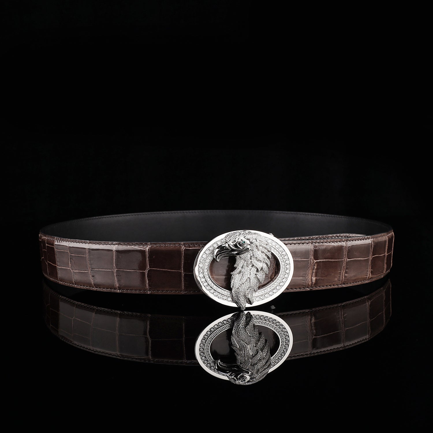 ELTLEY Espresso Brown Handcrafted Glossy Crocodile Belt