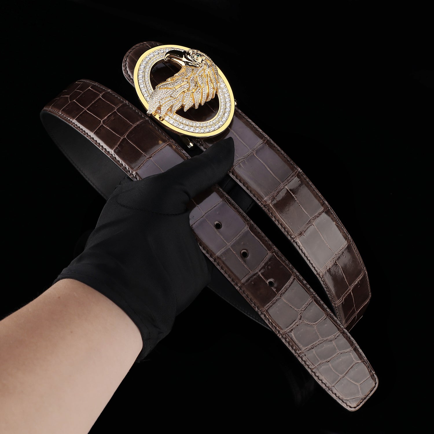 ELTLEY Espresso Brown Handcrafted Glossy Crocodile Belt