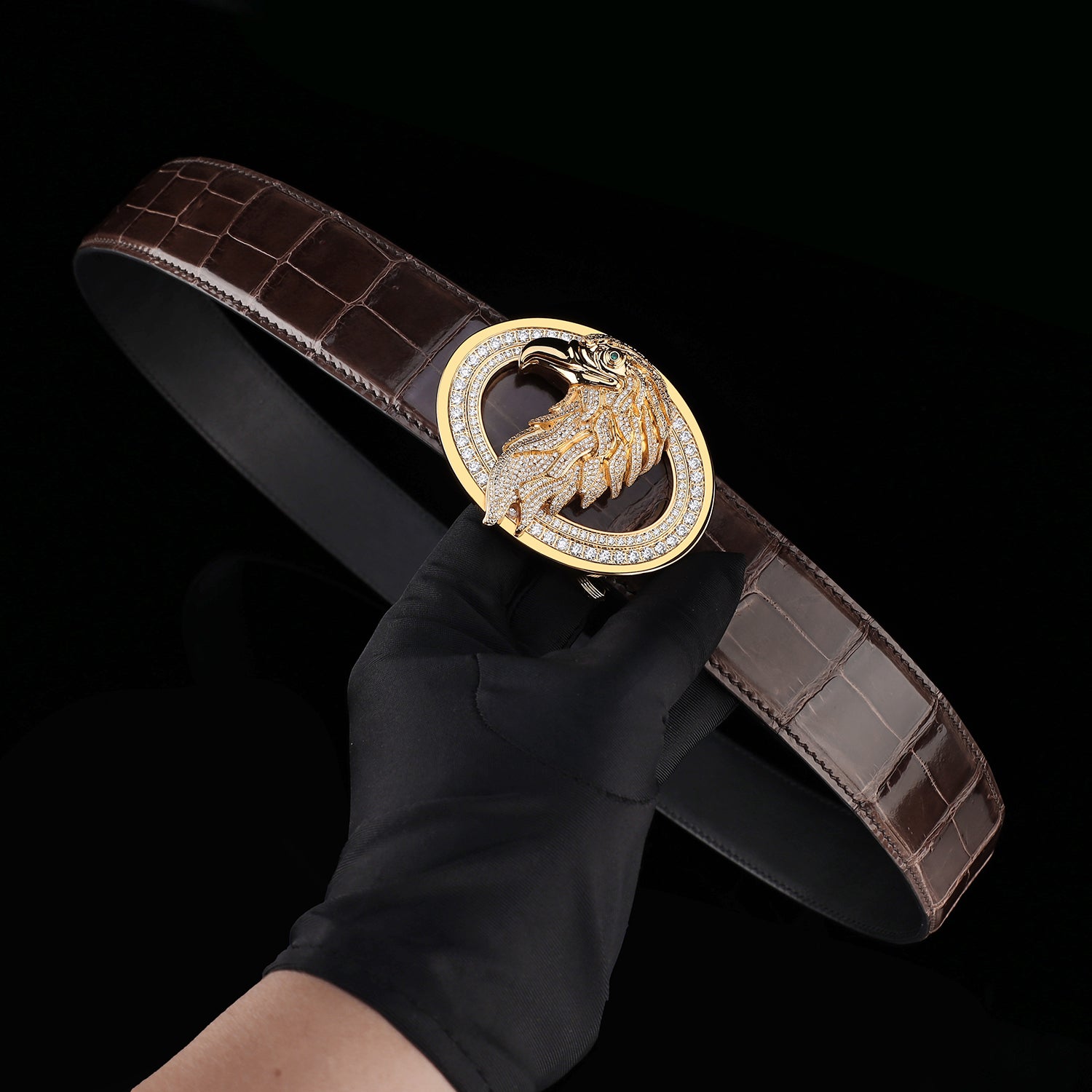 ELTLEY Espresso Brown Handcrafted Glossy Crocodile Belt