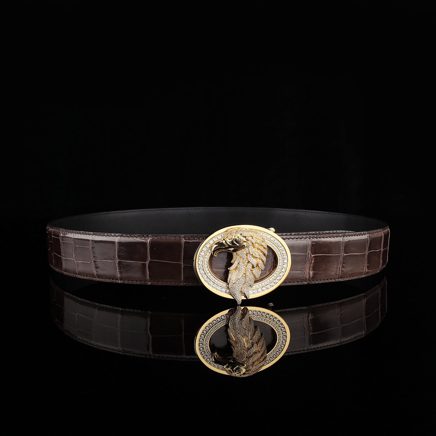 ELTLEY Espresso Brown Handcrafted Glossy Crocodile Belt