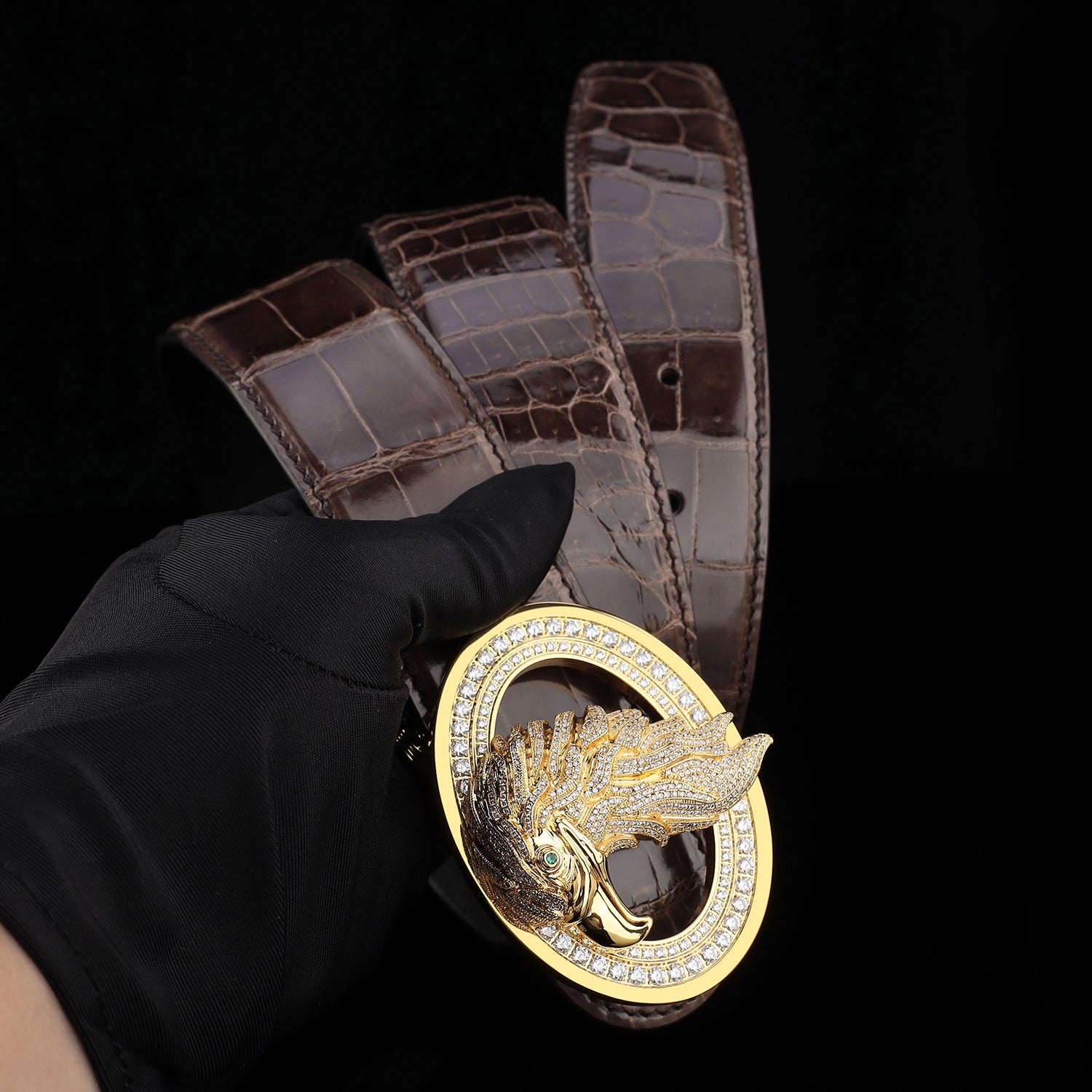 ELTLEY Espresso Brown Handcrafted Glossy Crocodile Belt