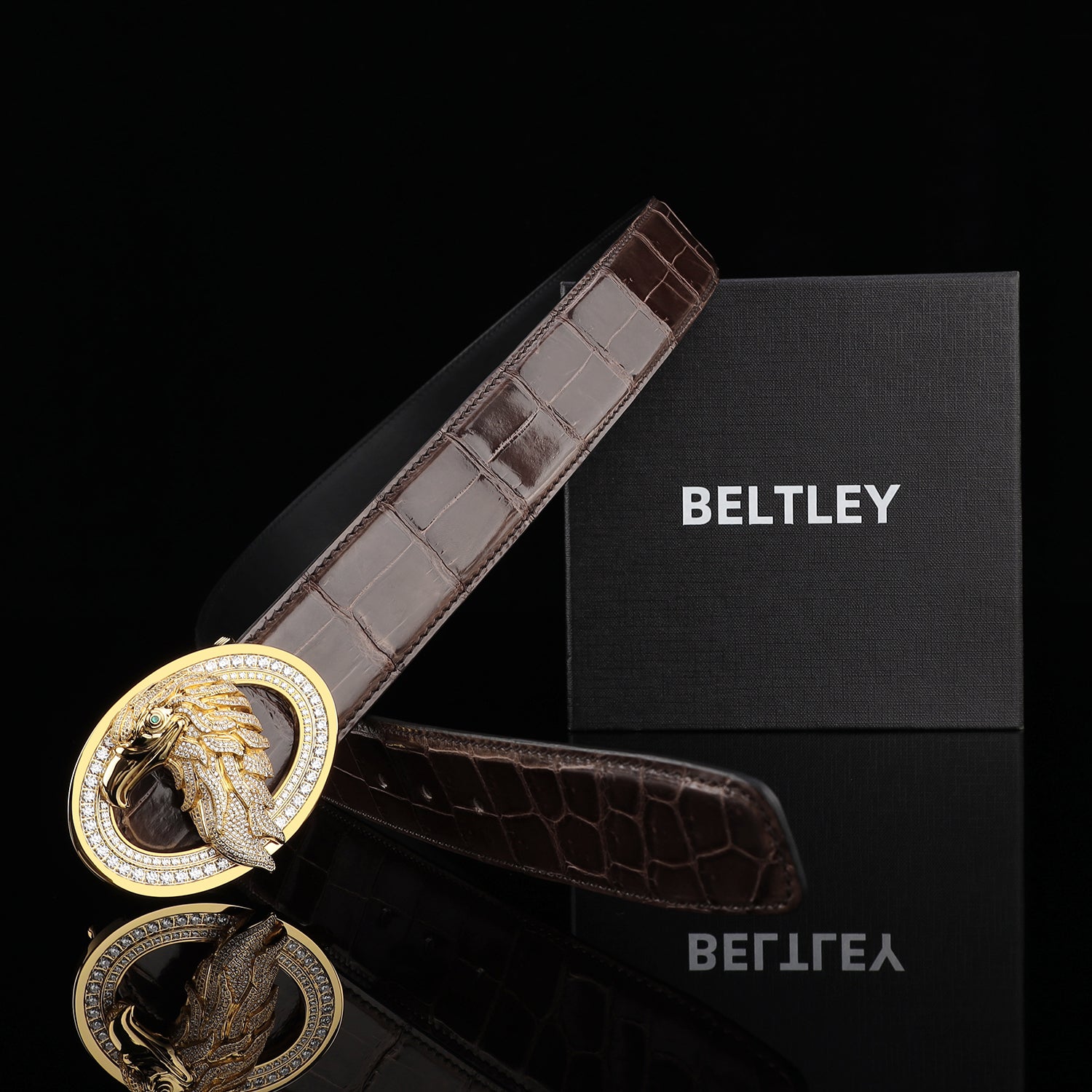 ELTLEY Espresso Brown Handcrafted Glossy Crocodile Belt