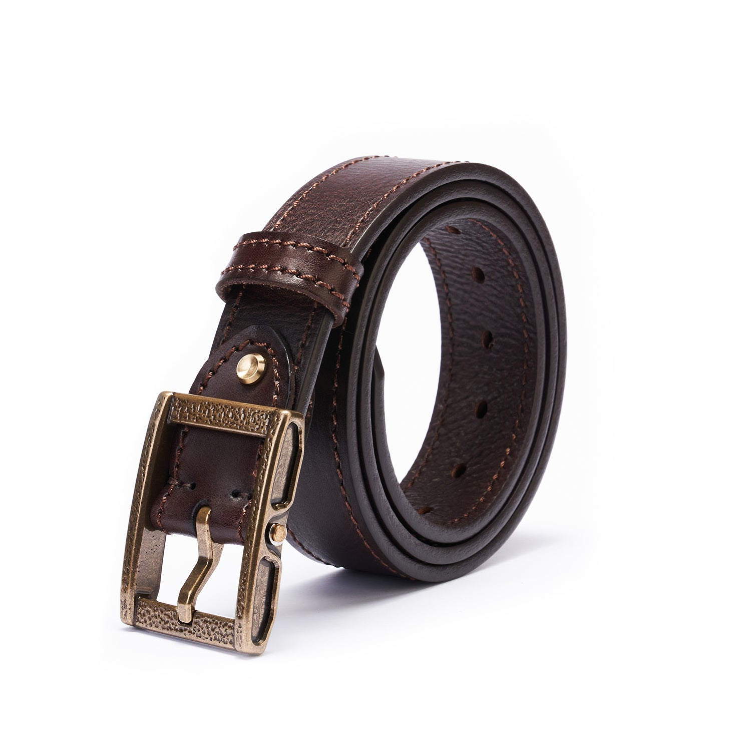Espresso Brown Double Layer Full-Grain Leather Belt (Width: 1.5 Inches)