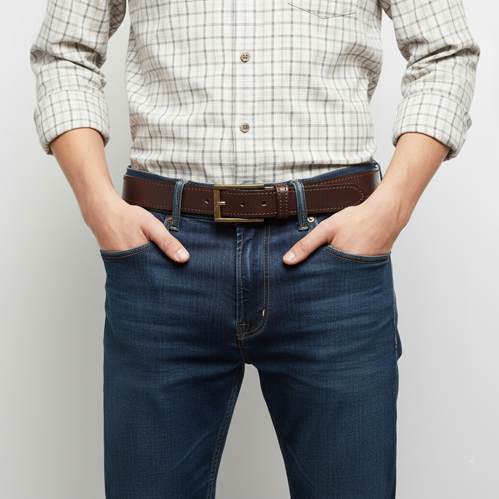 Espresso Brown Double Layer Full-Grain Leather Belt (Width: 1.5 Inches)