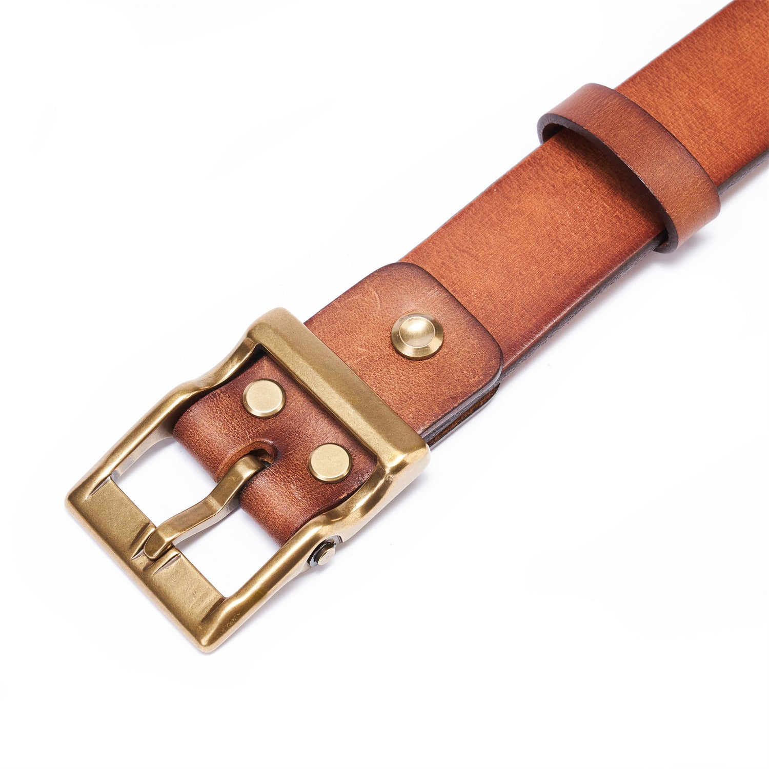 Classic Casual Belt – Full-Grain Leather with Solid Brass Buckle in Vintage Brown