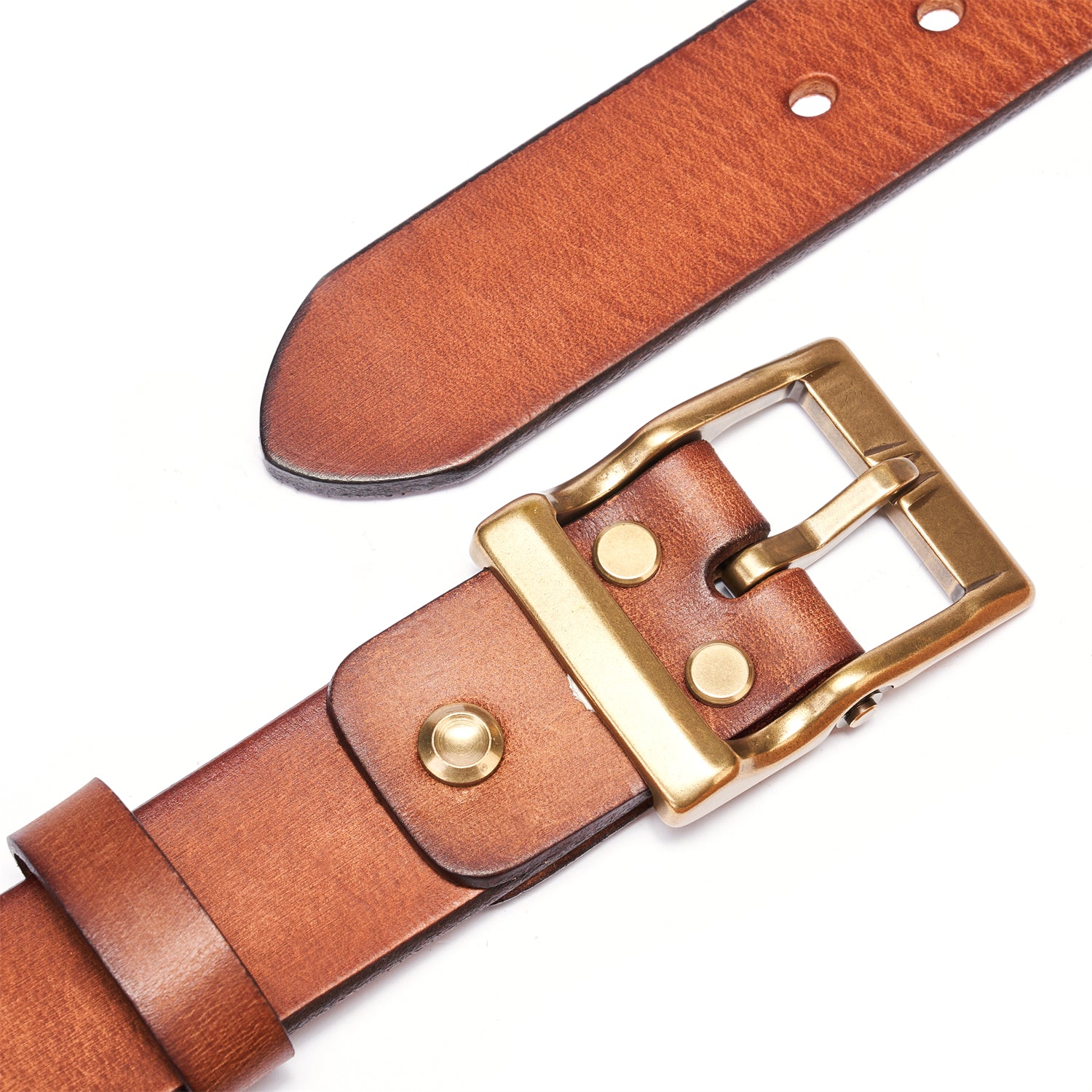 Classic Casual Belt – Full-Grain Leather with Solid Brass Buckle in Vintage Brown