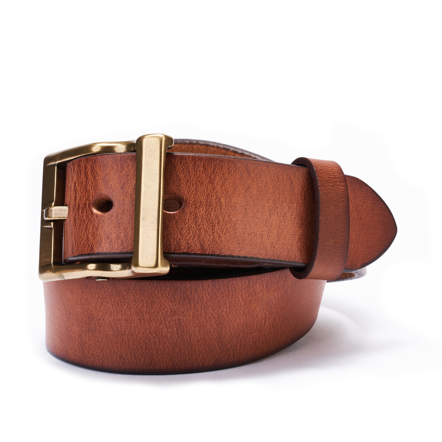 Classic Casual Belt – Full-Grain Leather with Solid Brass Buckle in Vintage Brown