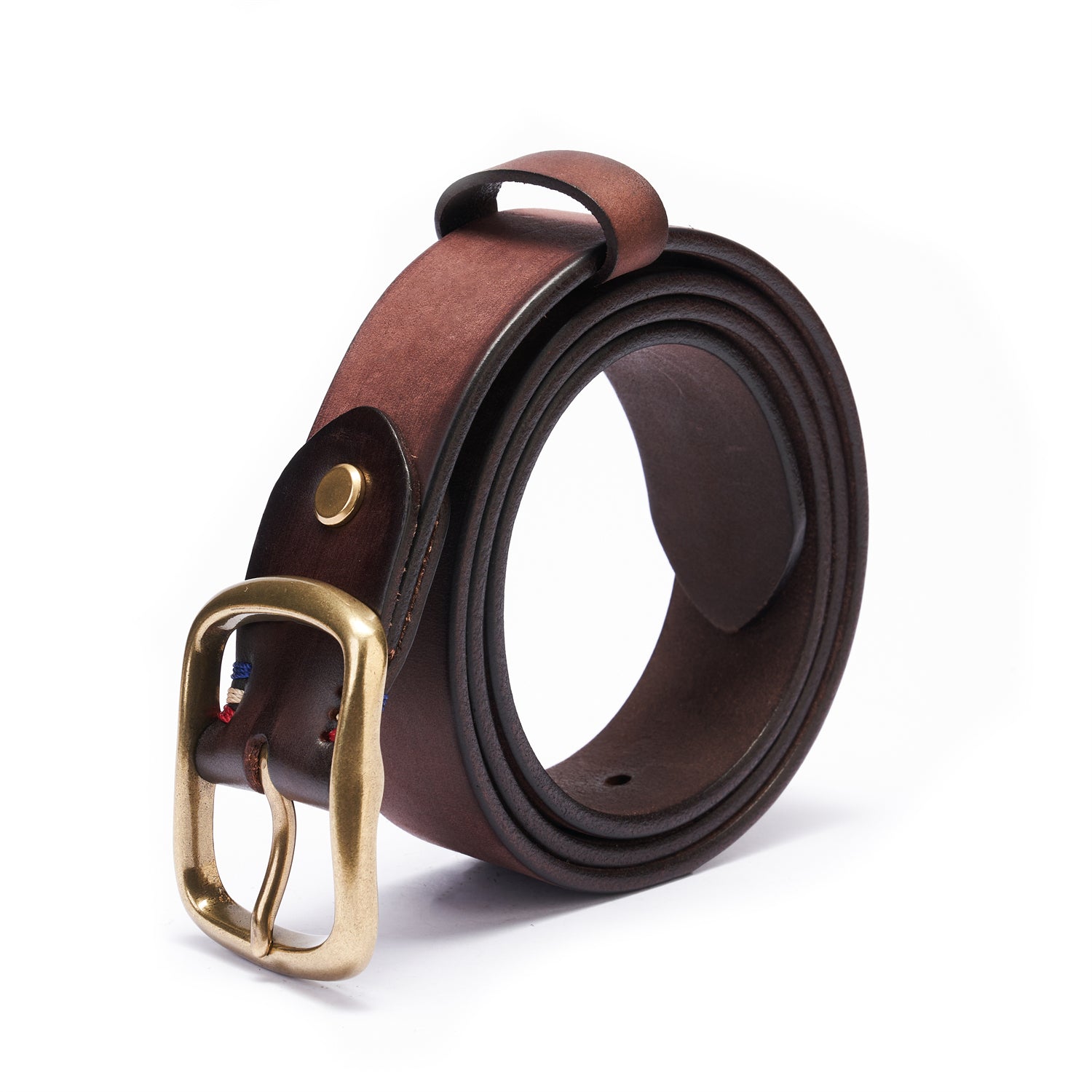 BELTLEY 100% Full-Grain Leather with Solid Brass Buckle in Vintage Espresso Brown