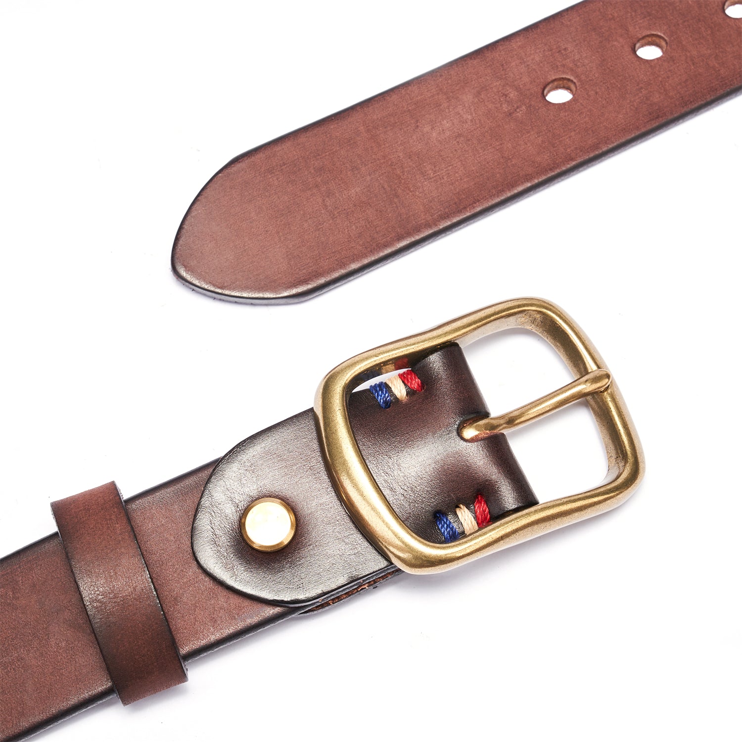 100% Full-Grain Leather with Solid Brass Buckle in Vintage Espresso Brown — reverse side | BELTLEY