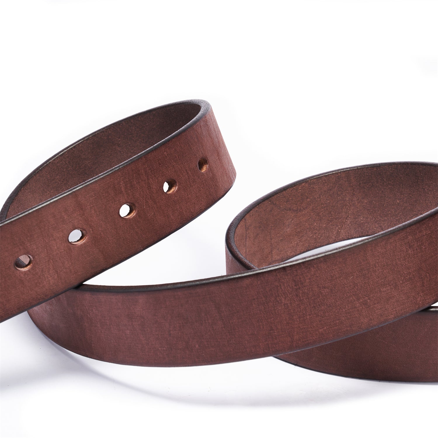 100% Full-Grain Leather with Solid Brass Buckle in Vintage Espresso Brown — lay-flat view | BELTLEY