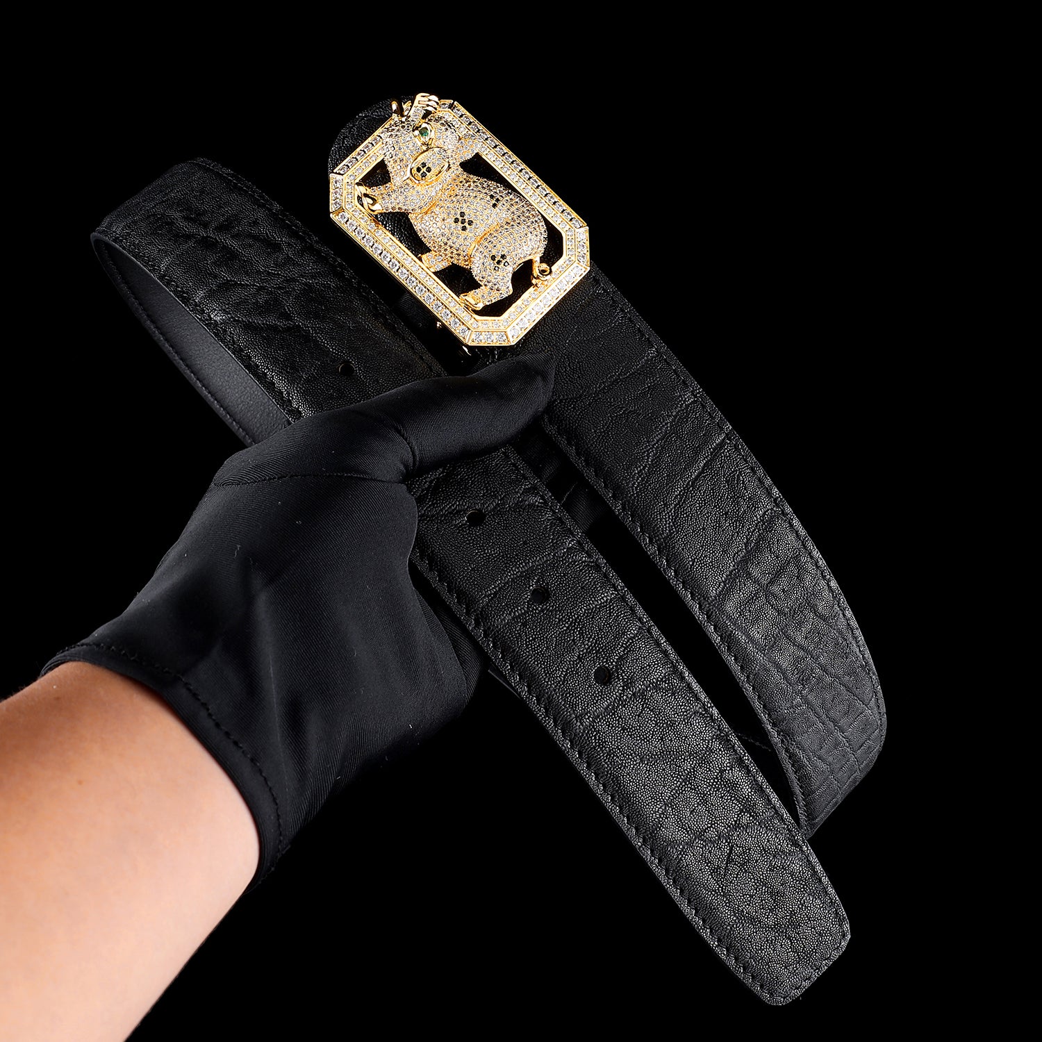 BELTLEY 1.5" Genuine Exotic Elephant Leather for Men - Unique Pig Belt Buckle