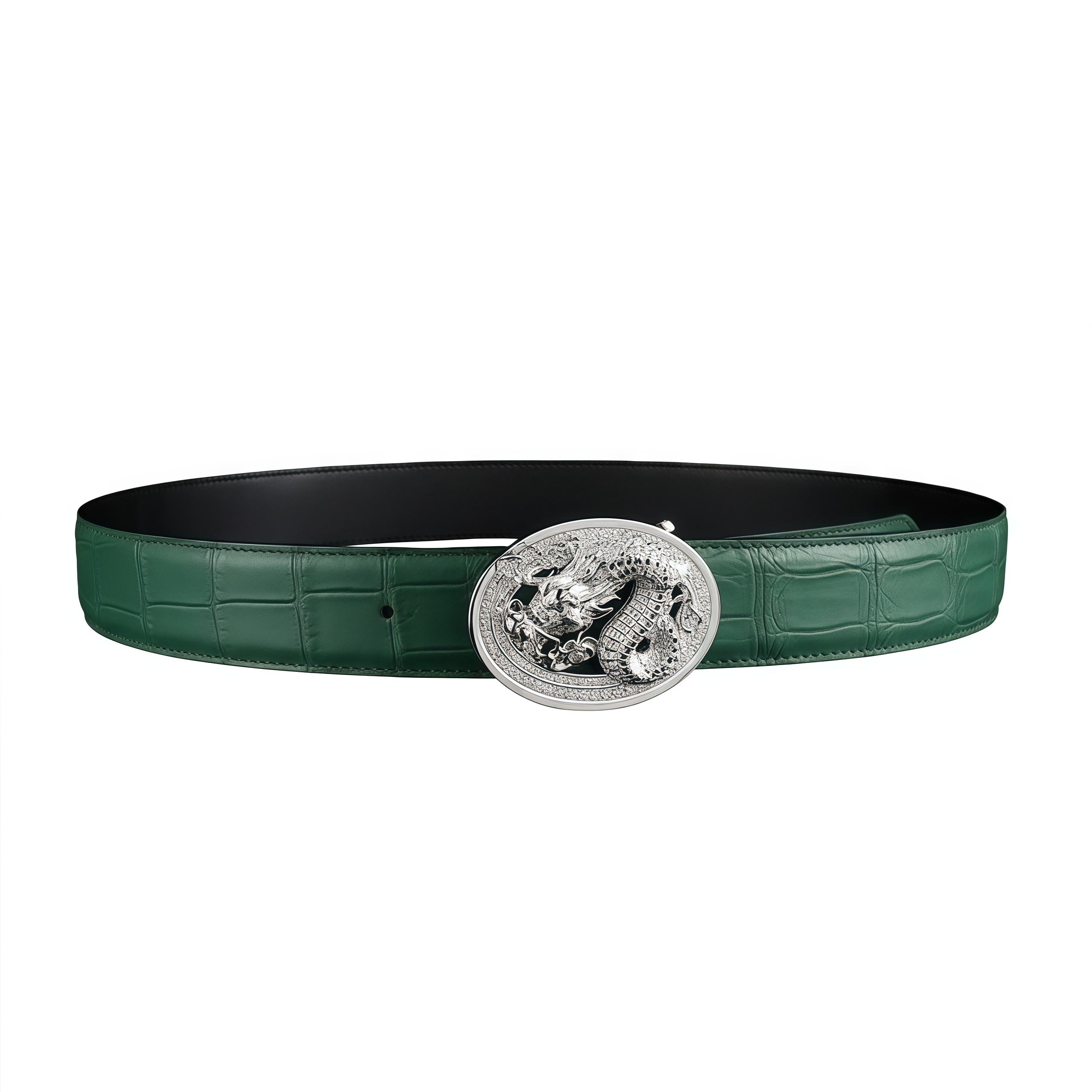 Genuine Green Crocodile Belt with 3D Unique Dragon Buckle