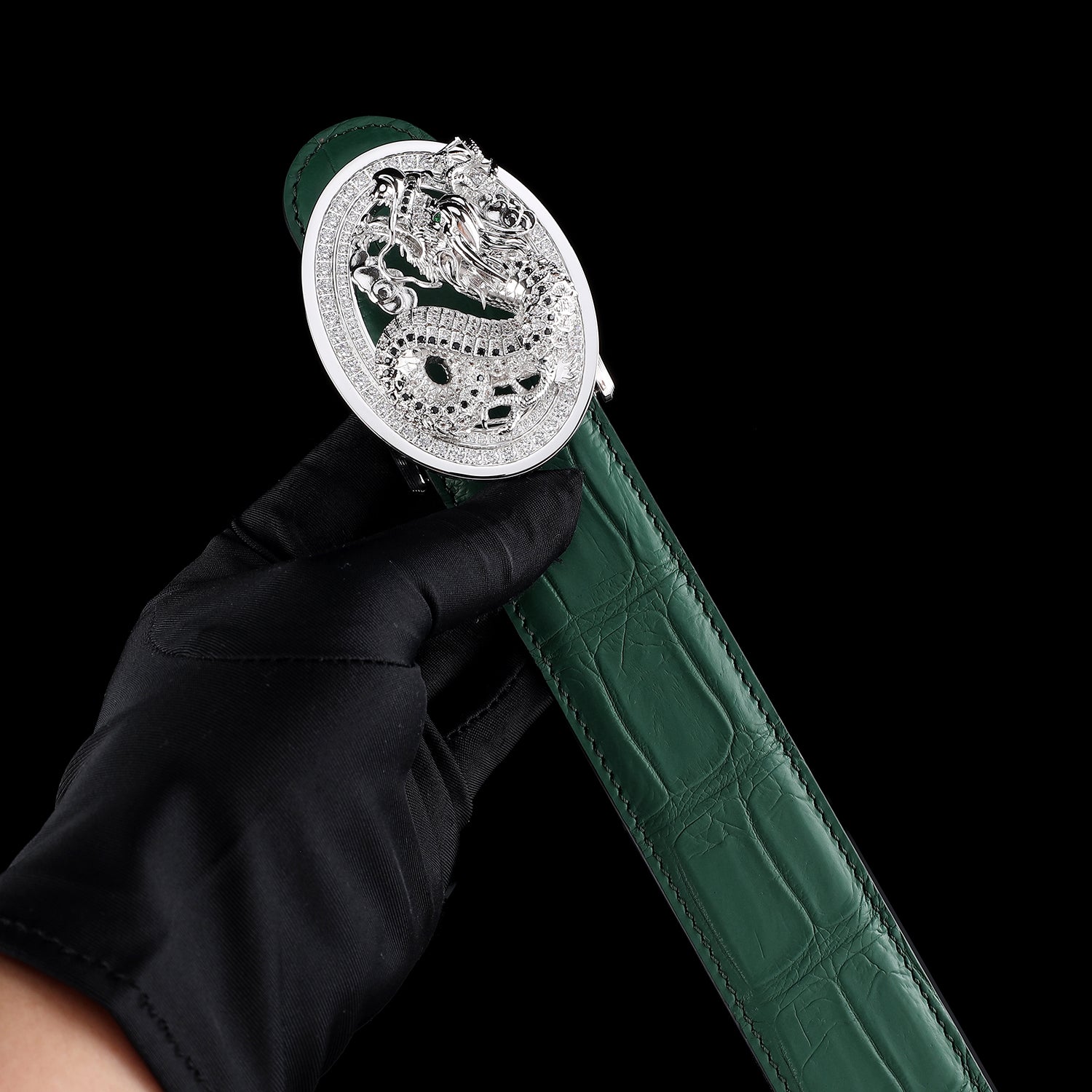 Genuine Green Crocodile Belt with 3D Unique Dragon Buckle