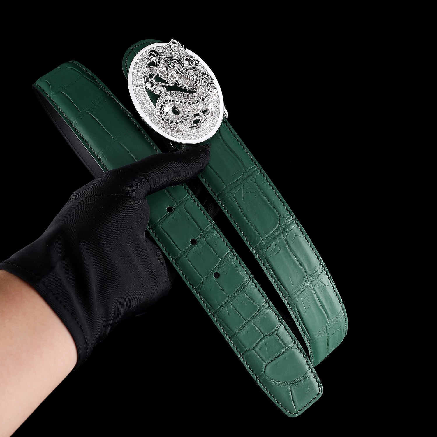 Genuine Green Crocodile Belt with 3D Unique Dragon Buckle