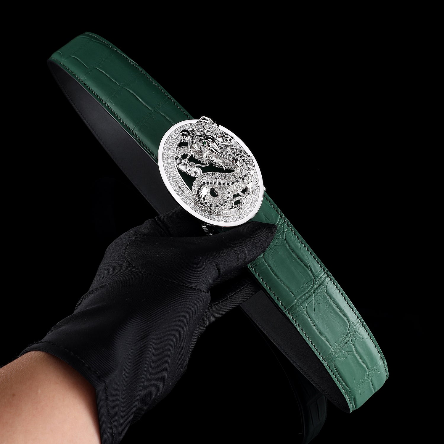 Genuine Green Crocodile Belt with 3D Unique Dragon Buckle