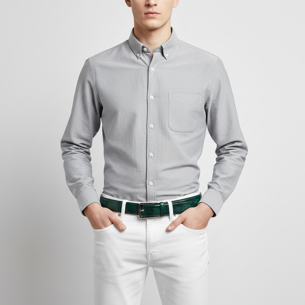 BELTLEY Hand-Dyed Peacock Green Crocodile Belt – 1.38" | Artisan Elegance