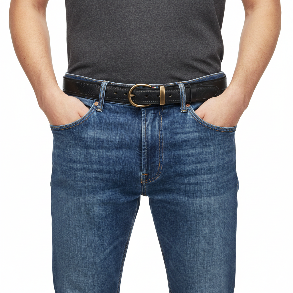 BELTLEY Handmade Distressed Black Leather Belt - Vintage Full Grain, Unisex